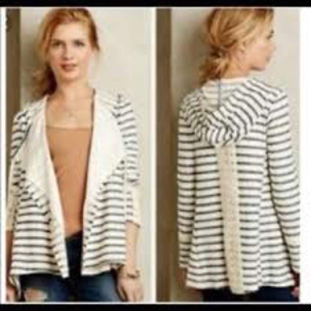 Sunday Striped Lace‎ Inset Open Cardigan Size 2X